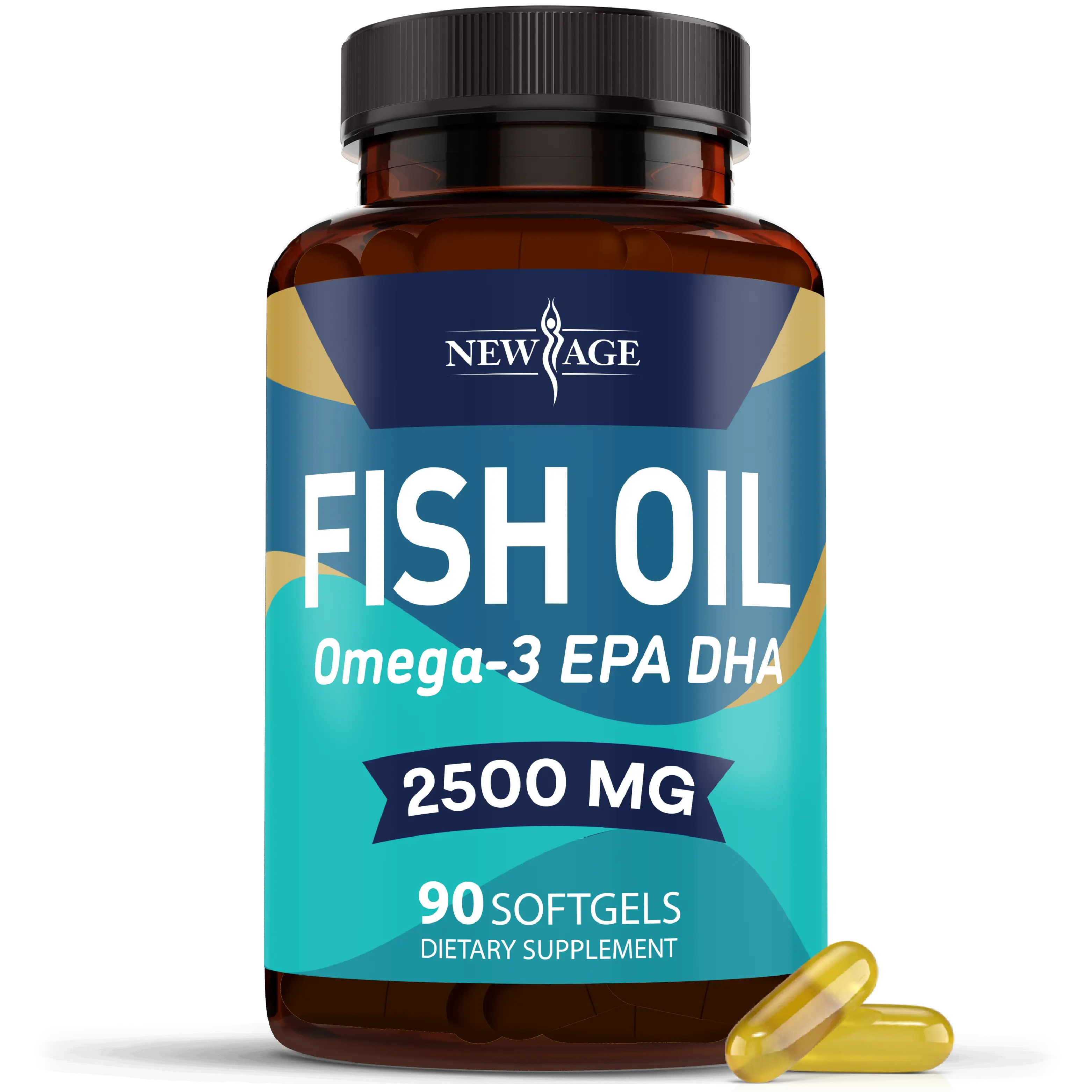 NEW AGE Omega 3 Fish Oil 2500mg Supplement Non GMO - EPA, DHA Fatty Acids - Gluten Free - Softgel Healthcare Vitamin Dietary Fitness