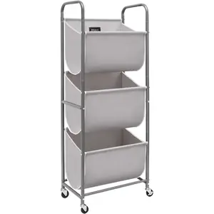 120 Liters Vertical Rolling Laundry Hamper, 3 Section Laundry Sorter with Wheels and 2 Breaks, 3-tier Laundry Baskets for Small, Dorm, Laundry Room, Closet,, Gray 3-tier