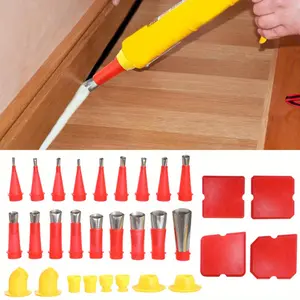 30Pcs Caulking Finisher Kit, Caulking Nozzle Tips Stainless Steel 18 Caulking Nozzle Applicators with 8 Connector Caulking Guns and 4 Grout Scraper for Bathroom Kitchen Doors Windows summervibes