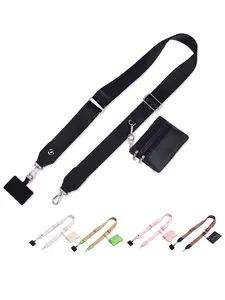 Random Pattern Phone Lanyard with Wallet, Detachable Phone Strap Crossbody with Zippered Pouch, Anti Theft Lanyard with Zippered Pouch & Nylon Tab for All Phones