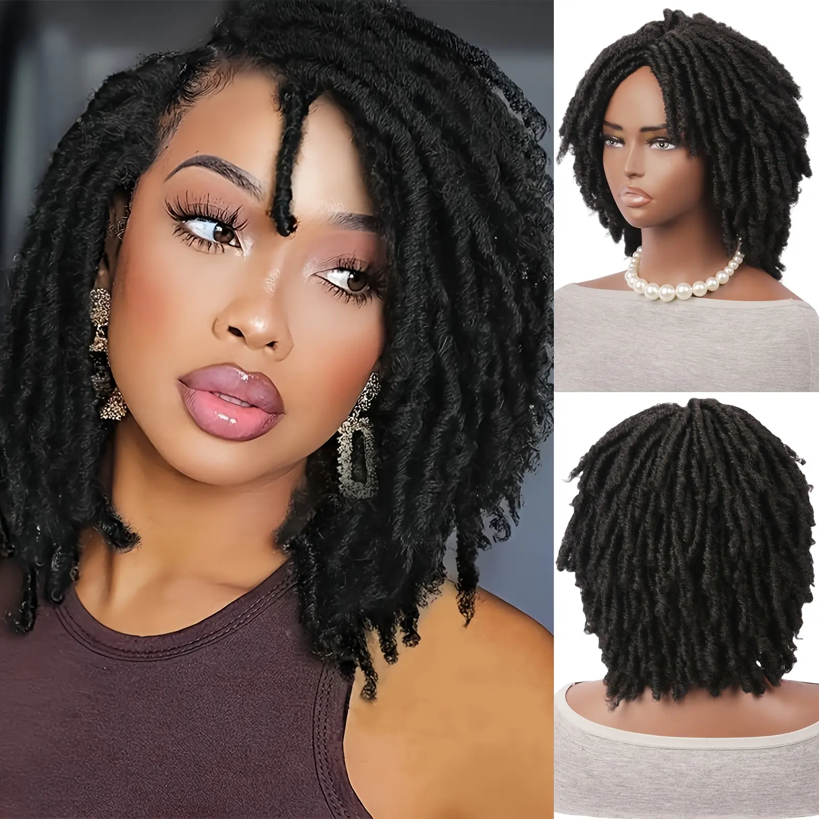 Dreadlock Wig Short Twist Wigs for Black Women and Men Afro Curly Synthetic Wig Faux Locs Braided Crochet Hair Wigs