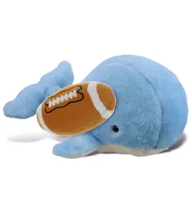 DOLLIBU Large 13" Super-Soft Blue Whale Stuffed Toy with Football Plush, Personalized Gift for Kids
