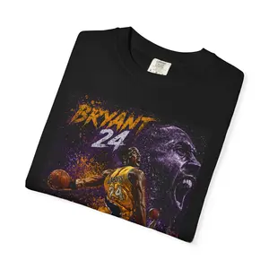 Men's Soft Short-Sleeve Kobe Bryant Graphic Cotton T-Shirt - 24 Lakers Tribute, Vintage Streetwear Top, Unisex Garment-Dyed, Relaxed Fit, Casual Fabric