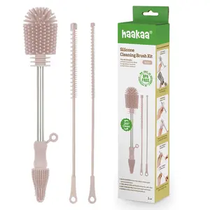 Haakaa Silicone Cleaning Brush Kit | 3-Piece Set | For Bottles, Straws & Pump Parts | Baby Bottle Cleaning Brushes | Soft & Non-Scratch Silicone