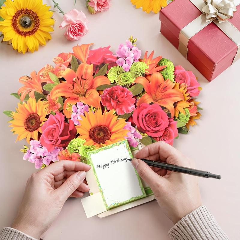 Happy Birthday Card for Women 10Inch Life Sized Forever Sunflower Bouquet with Light and Music 3D Popup Greeting Card for Wife Mom Daughter Sister