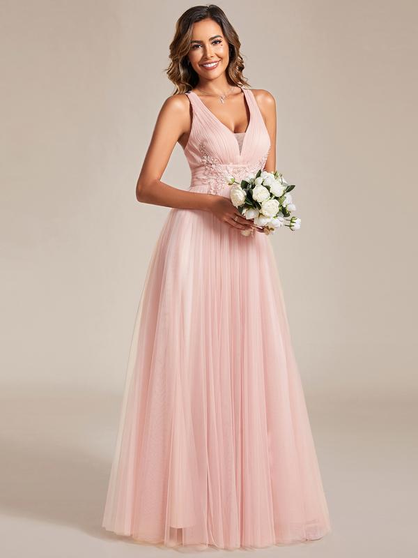 Ever-Pretty Sleeveless V-Neck Lace Tulle Long Dress – Backless Valentine dress Bride Wedding Dress and Bridesmaid Dress, Flowy and Slim Fit Gown for Summer Ceremony 01946