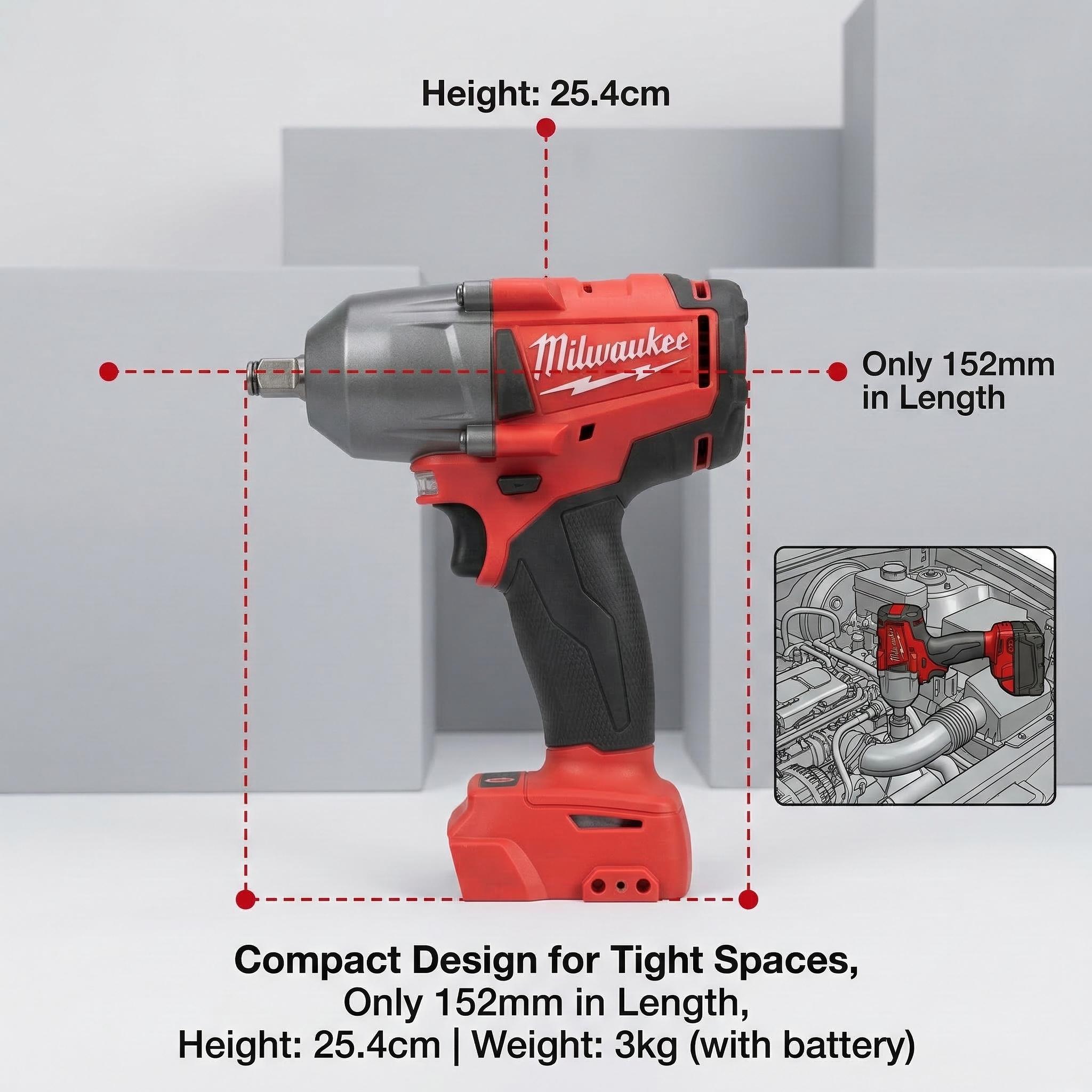 Milwaukee M18 FMTIWF12 18V Impact Wrench For Automotive Repair And Heavy Equipment With 900Nm High Torque Output Multi-Function Electrician Tool Set