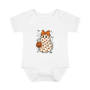 (100% Cotton) Adorable Halloween Baby Onesie with Ghost and Pumpkin Design