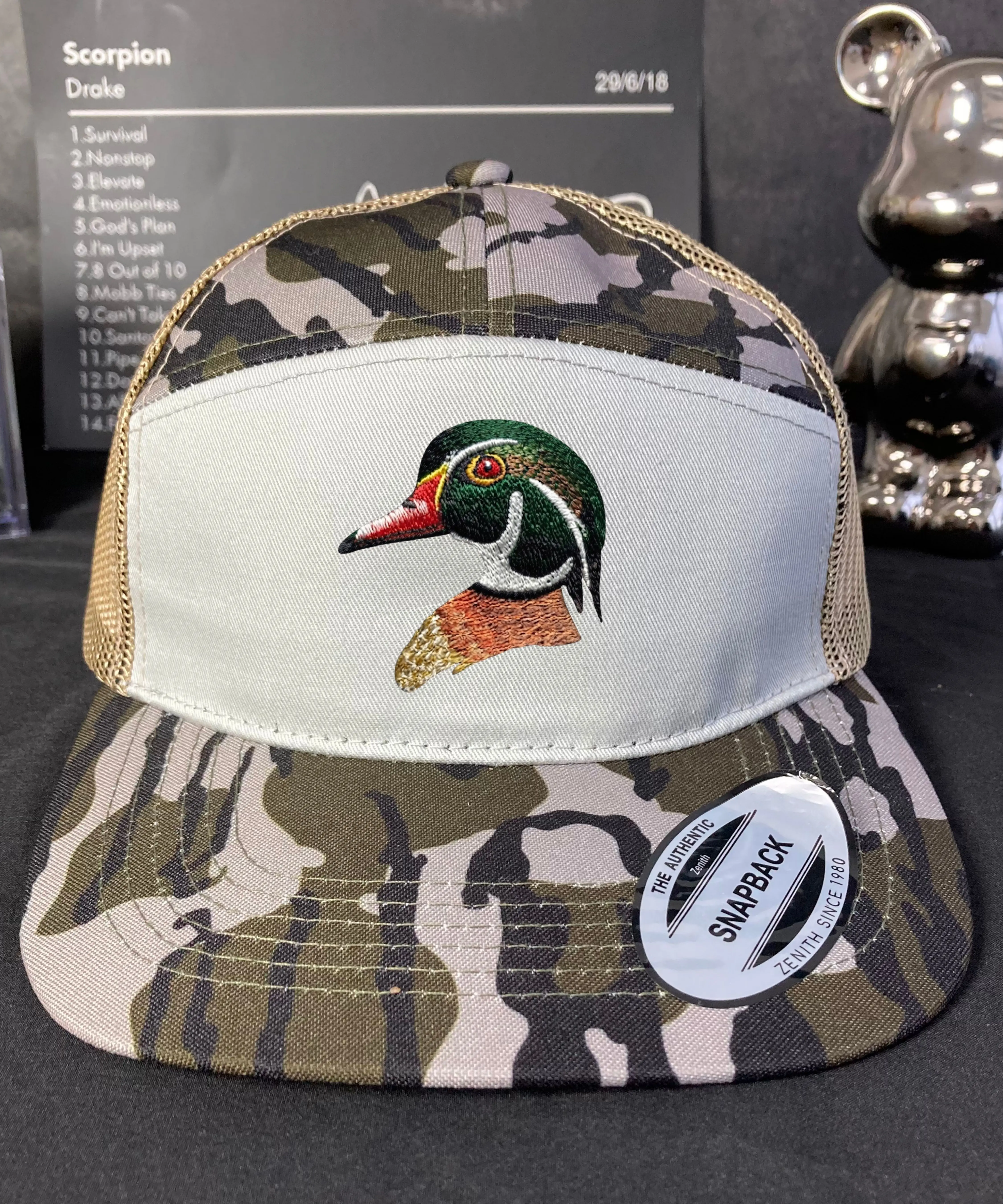 Wood Duck Embroidered Trucker Hat Camo Snapback Mesh Cap Adjustable Flat Bill Waterfowl Hunting Hat Outdoor Fishing Unisex Gift Cap