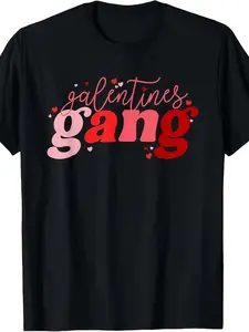 Retro  Valentines Day Galentines Gang Funny Cute Unisex T-Shirt| Same Style for Men and Women, 2026 Summer Short-Sleeved Printed T-Shirt, 220G, All-Season, Weekend Casual, Daily & Casual, Vintage Style, Crew Neck, Pullover