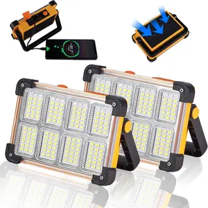120W Solar Portable Flood Light, 144 LEDs IP66 Waterproof Work Light with Stand, 4 Modes for Construction Camping Fishing Car Repair