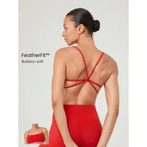 GLOWMODE FeatherFit™ Get Low Ultra-Thin Crossover Back Straps Sports Bra Low Impact Yoga Pilates Studio Daily Casual Wear Removable Cups criss cross