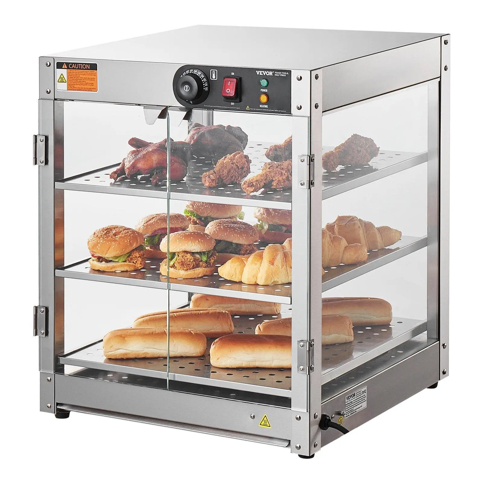 【Summerfinds】VEVOR 3-Tier Commercial Food Warmer Display Countertop Pizza Cabinet with Light