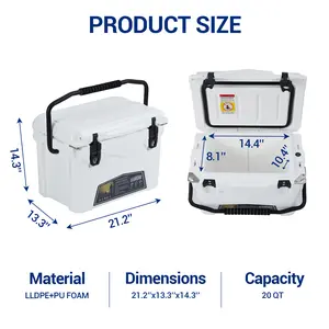 Light Hard Camping Cooler, 20 Qt Portable Ice Chest Box with Stainless Steel Handle, Durable Insulated Coolers for Camping, Barbecues, Beach, Fishing, Boating, Drinks