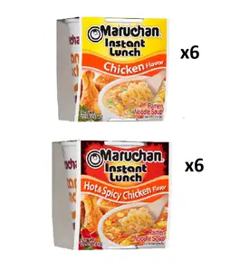 Maruchan Ramen Instant Cup Noodles 12 Count - 6 Chicken Flavor & 6 Hot & Spicy Chicken Flavor Lunch/Dinner Variety, 2 Flavors
