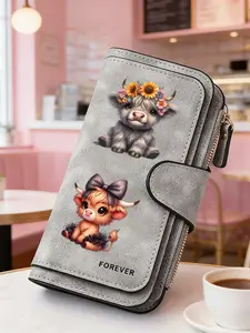1pc Scottish Highland Cow Women'S Long Wallet, Multi-Functional Wallet, Portable Snap Closure Coin Purse, Birthday Gift and Daily Commute forCow lovers, Playful Design, Perfect Holiday Gift, Perfect for Outdoor, Travel, and Family Use, 3.19PYT-7
