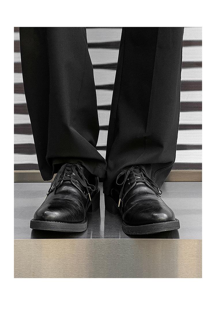 Derby men’s leather shoes with a premium feel—black dress/casual style, height-boosting platform sole, large toe box