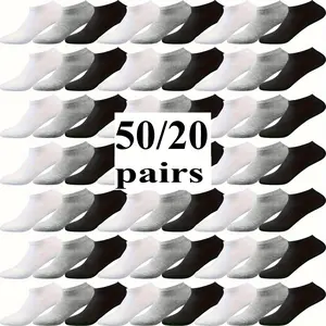 50/20 Pairs Thin Breathable Solid Color Short Socks for Casual Sports and Versatile Low-Top Socks Suitable for Daily Wear Sports Fitness Running Outdoor Unisex Random Color Slouchsocks Womenswear