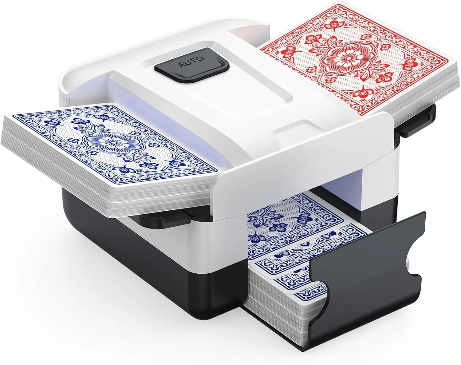 Automatic Card Shuffler, Electric Shuffling Machine for 1-2 Decks, Low Noise, Rechargeable & Portable Shuffler Machine for UNO Poker, Black-White