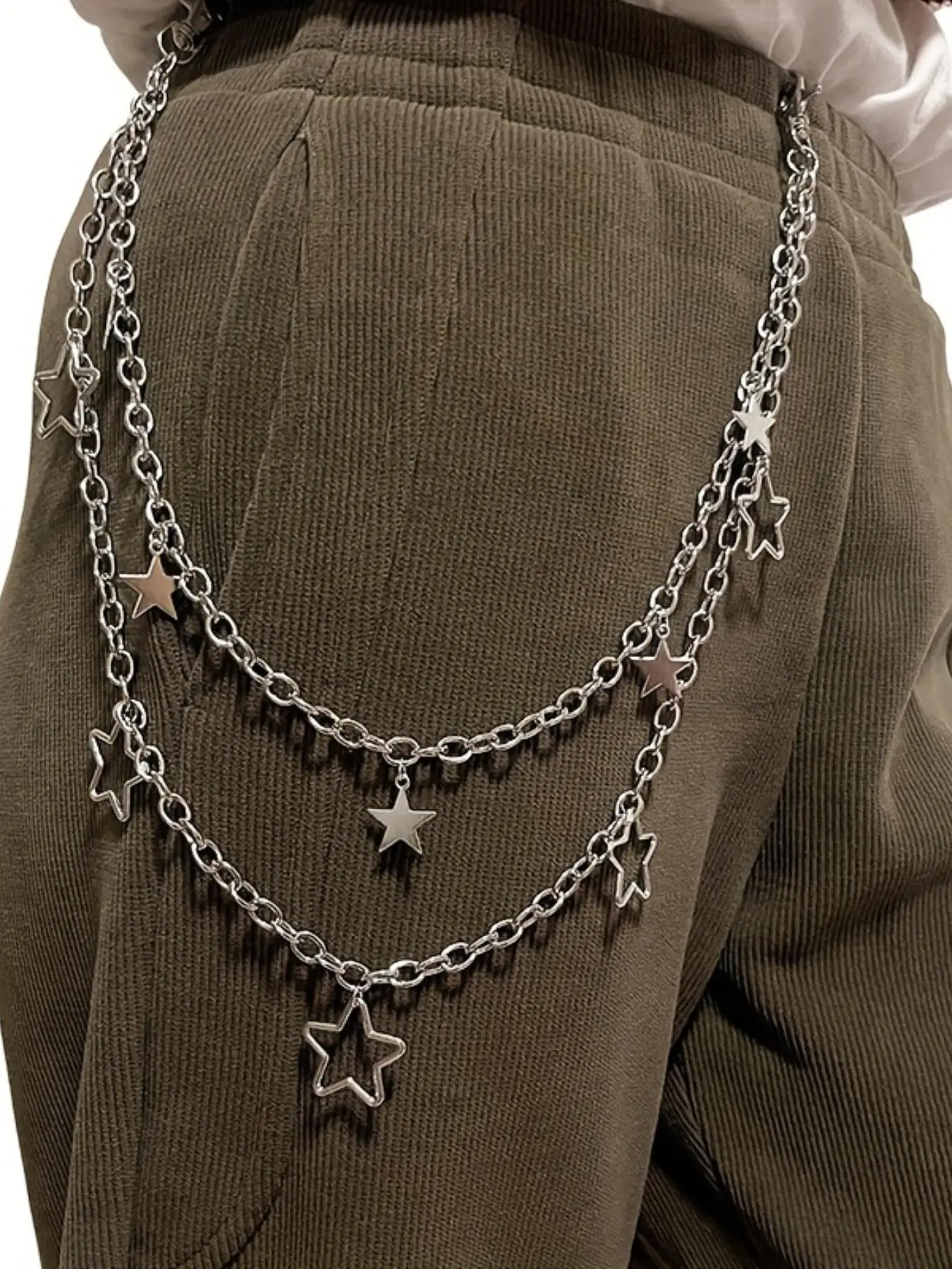 Elegant Star Detail Double Layered Chain Belt, Star Decorated Belt, Punk Style Belt, Punk Retro Alloy Waist Chain, Hip-hop Rock Waist Chain, Fashion All-match Clothes Accessories for Women and Men, Stylish Belts