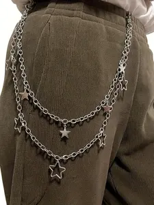 Elegant Star Detail Double Layered Chain Belt, Punk Style Belt, Punk Retro Alloy Waist Chain, Hip-hop Rock Waist Chain, Fashion All-match Clothes Accessories for Women and Men, Stylish Belts