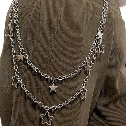 Elegant Star Detail Double Layered Chain Belt, Star Decorated Belt, Punk Style Belt, New Punk Belt, Punk Retro Alloy Waist Chain, Hip-hop Rock Waist Chain, Fashion All-match Clothes Accessories for Women and Men, Stylish Belts