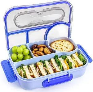 Bento Box Adult, Lunch Box kids, 4-Compartment Lunch Containers, Drop-Proof, Dishwasher Safe & Made with BPA-Free Materials (Blue)