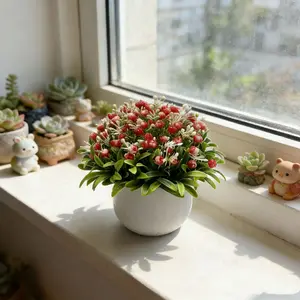 Artificial Starry Night Wedding Plant Pot, Indoor Decorative Desktop Ornament, Plastic Flower Potted Fake Plant, Easy Care Home Decoration