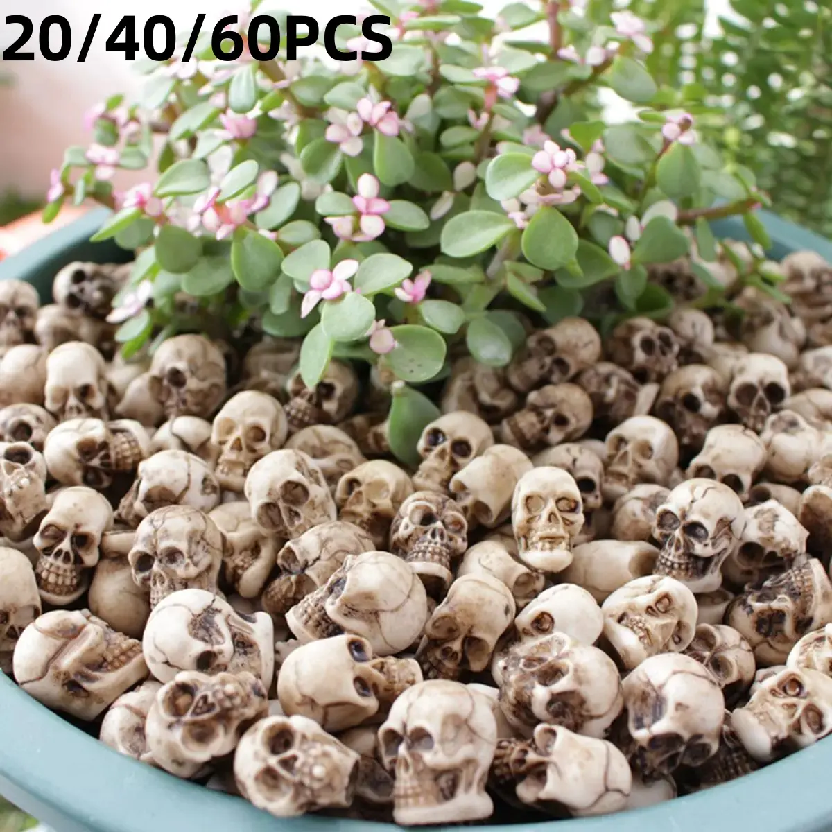 Humwam 20/40/60-Pack Mini Skull Statues, DIY Tiny Skull Ornaments, Creepy Decor for Halloween & Ghost Festival, Fish Tank Substrate Decoration, Portable Small Decorative Sculpture Ornaments