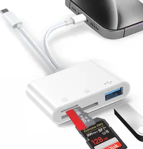 5 In 1 SD Card Reader for iPhone iPad Android,Camera Adapter,Photo and video Fast Transfer,Plug & Play,No App Needed,Supports SD,Micro SD,USB3.0