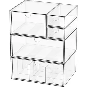 Desk Organizer Set, Clear Stackable  Storage Boxes for Desktop, Office, DIY Craft & Vertical Space Saving,  for Makeup, Stationery,  Organization (5 Drawer)