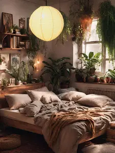 MPG - Orb 60-Watt 1-Light 16in Hanging Lantern Pendant-Light with Round Fabric Shade