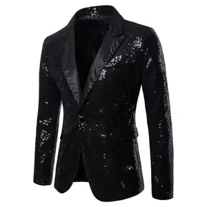 Men's sparkling contrast sequin button jacket, slim fit long sleeved suit jacket, suitable for parties, formal occasions, all season men's clothing, men's clothing