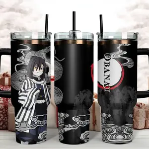 Demon Slayer Iguro Obanai 40oz Tumbler with Handle | Serpent Hashira Anime Insulated Travel Mug with Straw | Premium Stainless Steel Fan Gift Idea