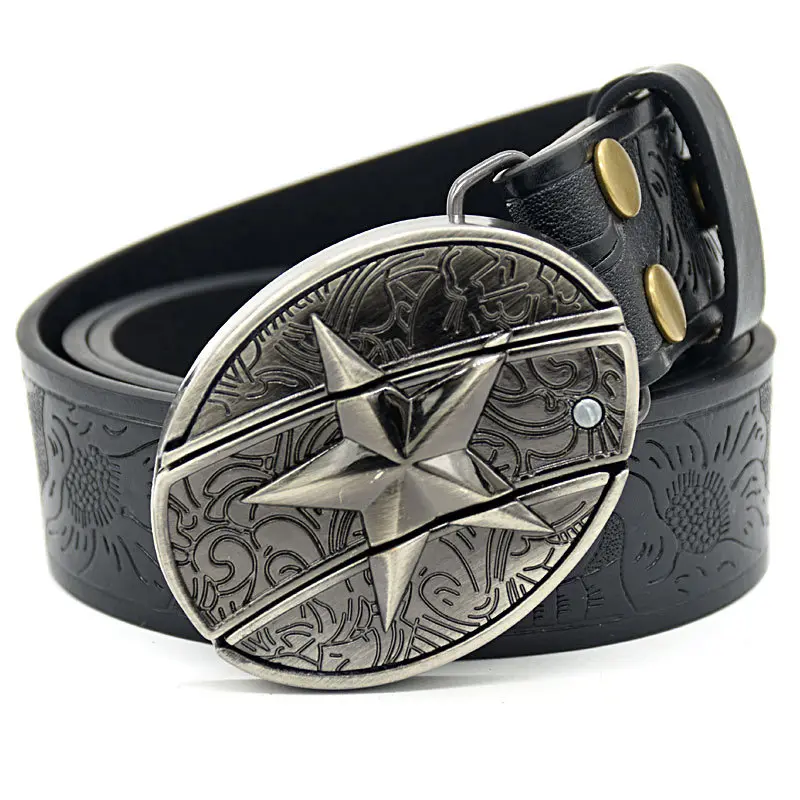 Five-pointed star embossed black buckle