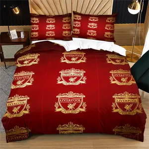 Liverpool Pattern Print Soft Durable Bedding Set, Includes 1 Fitted Sheet and 1 or 2 Pillowcases, Excluding The Core And Pillow Core, Modern Style Bedroom Decor Gift