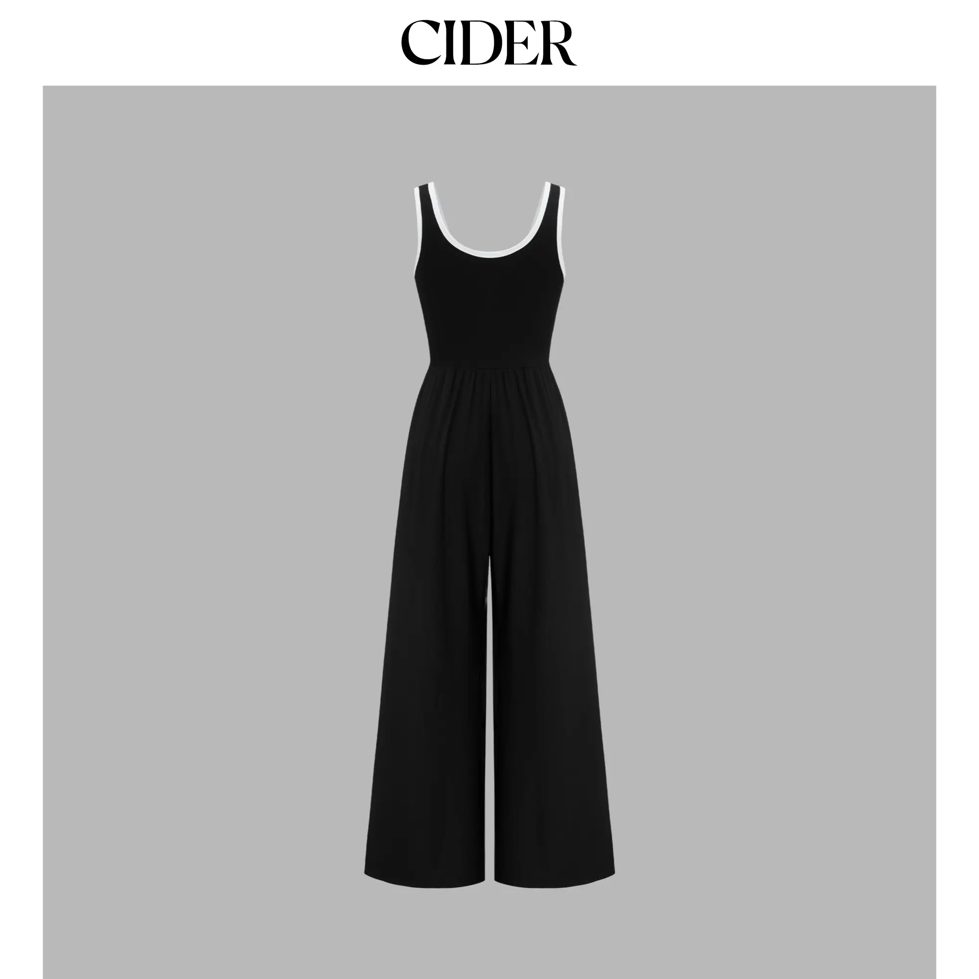 Cider [4 colors, size 0-26] Contrasting Binding Pocket Wide Leg Jumpsuit, Overalls, Women, Basic