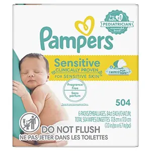 Pampers Baby Wipes Sensitive Perfume Free 6X Pop-Top Packs 504 Count