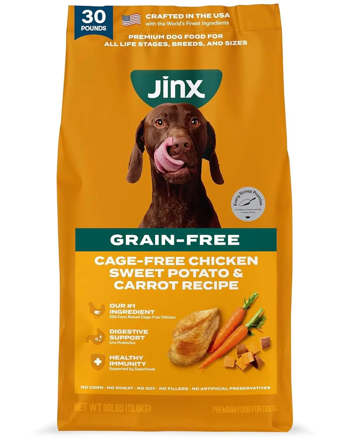 Jinx Grain Free Dry Dog Food - Real Salmon, Sweet Potato & Carrot, 4lb | Premium Kibble for Digestive Support & Healthy Immunity - No Fillers, All Lifestages (Puppy, Adult & Senior), Breeds & Sizes