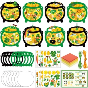 48 Set St Patricks Day Crafts Kit- DIY Pot of Gold Suncatchers Leprechaun Gold Coin Paper Craft St. Patrick's Day Decorations Irish Lucky Ornaments for Classroom Activity Favor