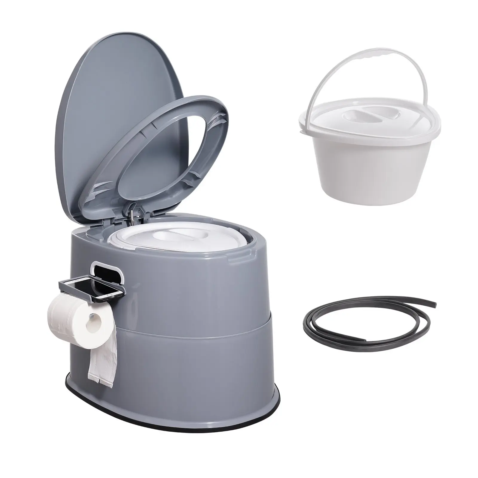Portable Toilet for Camping and Travel, Porta Potty with 1.3 Gallon Detachable Inner Bucket and Removable Paper Holder, Dual-Lid Commode for Adults and Kids, Lightweight Easy-Carry Outdoor Toilet for Camping, RV and Car Trips