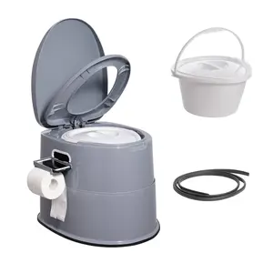 Portable Toilet for Camping and Travel, Porta Potty with 1.3 Gallon Detachable Inner Bucket and Removable Paper Holder, Dual-Lid Commode for Adults and Kids, Lightweight Easy-Carry Outdoor Toilet for Camping, RV and Car Trips