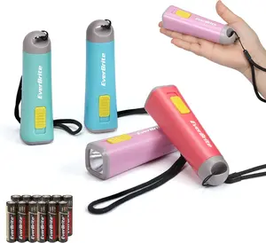 4-Pack Mini LED Plastic Flashlights, Assorted Colors Portable Torch Lights with Lanyard, Small Flashlight for Emergencies and Camping, 3 AAA Batteries Included