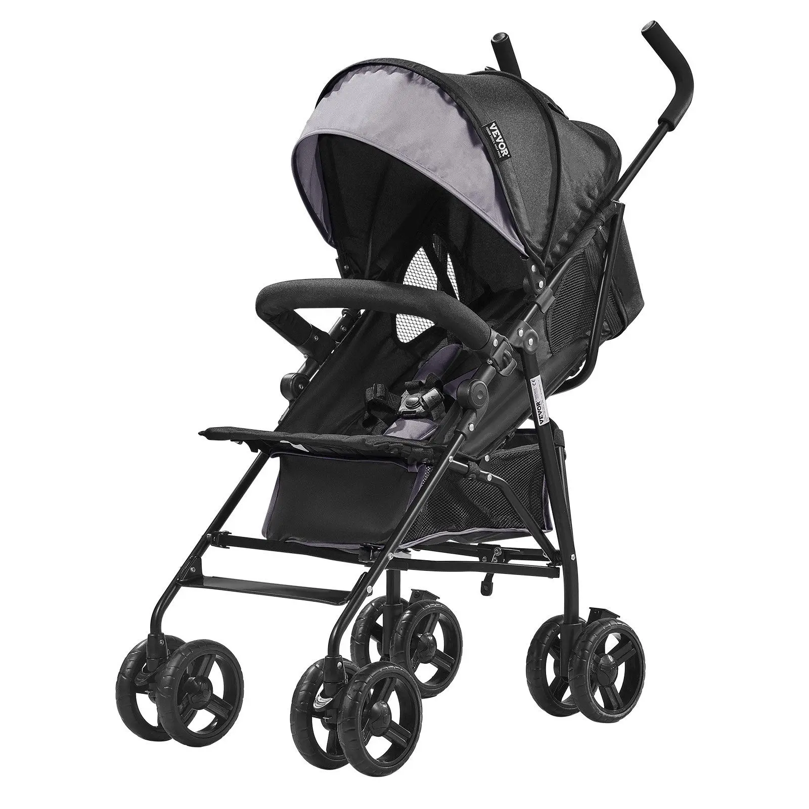 VEVOR  Lightweight Stroller Compact Easy Fold Adjustable Backrest Light Gray/Black