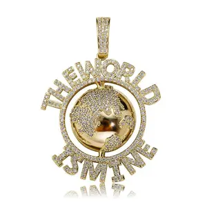 My World Earth Hip Hop Pendant Necklace — Smooth Zircon, Unisex Trend Accessory (Sold in Europe and the United States)