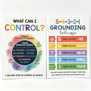 Kids Emotional Regulation Posters, Calming Corner Charts with Feelings Thermometer, Coping Skills Alphabet & Grounding Techniques, Help Children Manage Anxiety & Big Emotions
