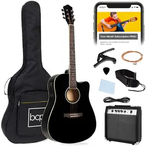 Best Choice Products Beginner Acoustic Electric Guitar Starter Set 41in w/ All Wood Cutaway Design, Case