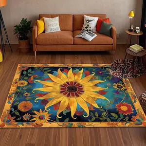 Sunflower Pattern Floor Mat, Multi-size Non-slip Floor Carpet, Decorative Floral Area Rug for Home Living Room Bedroom, Vanity Decor Accessories
