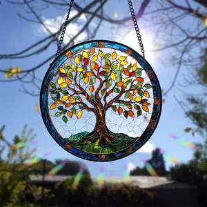 Stained Glass Tree of Life Suncatcher Handmade Window Hanging Decor