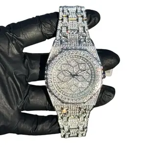 Men's Iced Octagon Shape Watch Quartz Movement Simulated Diamond Hip Hop Luxury Wristwatch